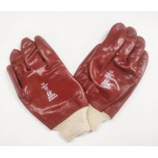 Red PVC knit wrist glove size 9